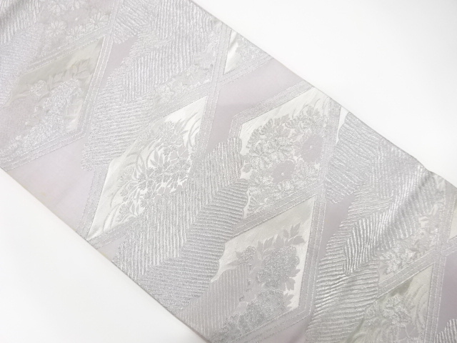 JAPANESE KIMONO / ANTIQUE FUKURO OBI / WOVEN RHOMBUS & FLOWER